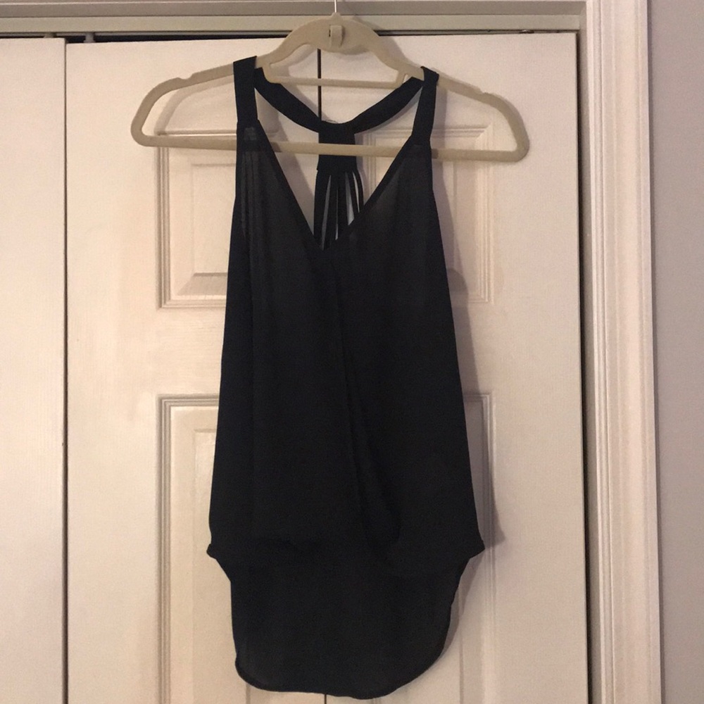 Black tank with fun back, high low
